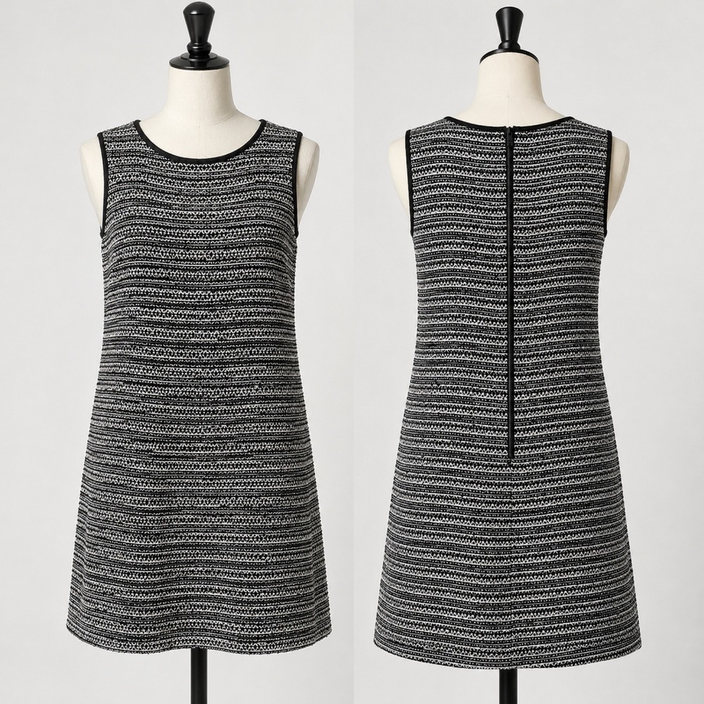 Alice‎ + Olivia Shift Dress Women 6 Black White Striped Cotton Linen Mod Chic